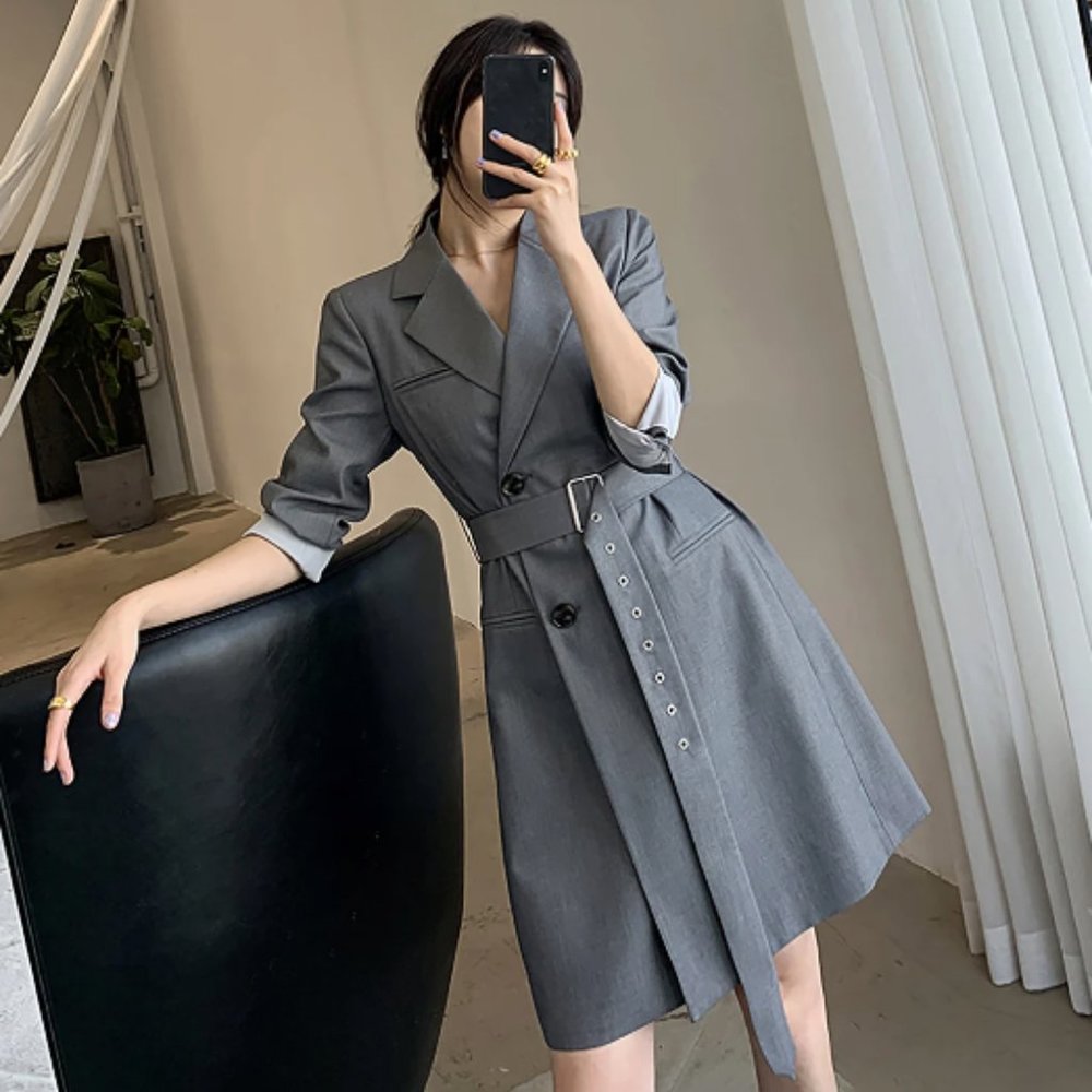 Grey Trench Coat Dress - Vivian Seven
